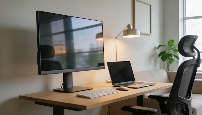 Poste de télétravail moderne et pur