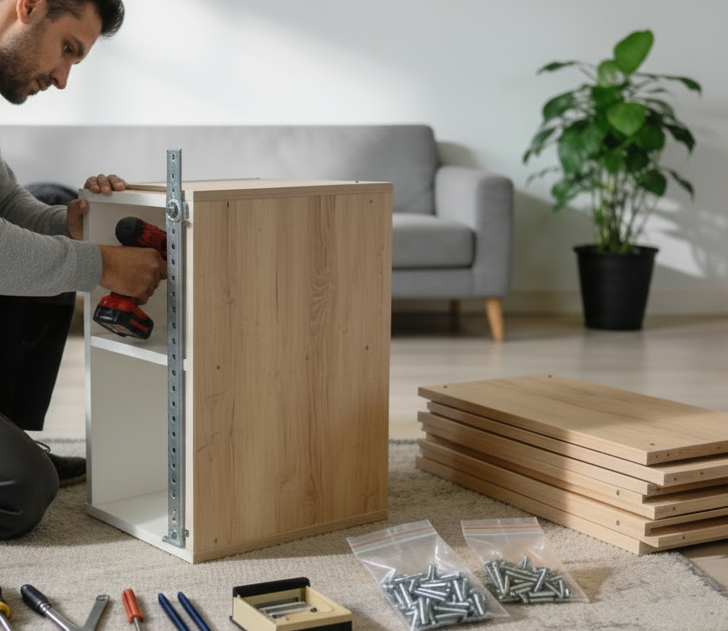 Montage de meuble en kit avec outils